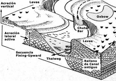 Sección sistema fluvial de alta sinuosidad